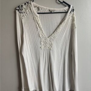 Lucky Brand White Lace Accent Blouse